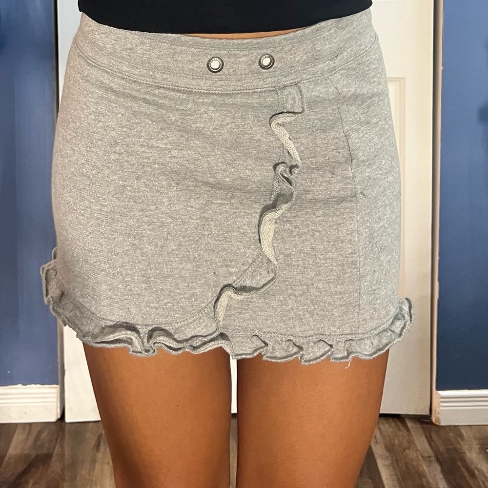 Gray Ruffle Mini Skirt